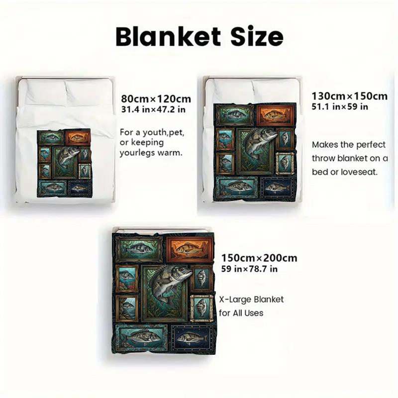 Fish Collection 2D Flat Pattern Flannel Blanket, High Quality All Seasons, Home Decor, Warmth and Comfort, Perfect for Christmas Gifts.