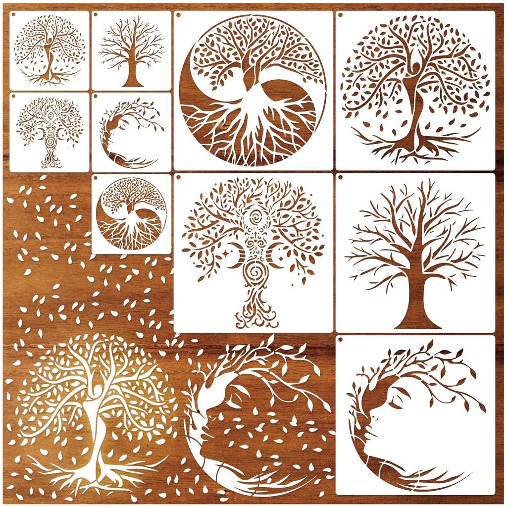 10 Stück/Set 30*30cm Glücklicher Lebensbaum DIY Schichtschablonen Malerei Scrapbook Ausmalen Prägen Album Dekorative Schablone