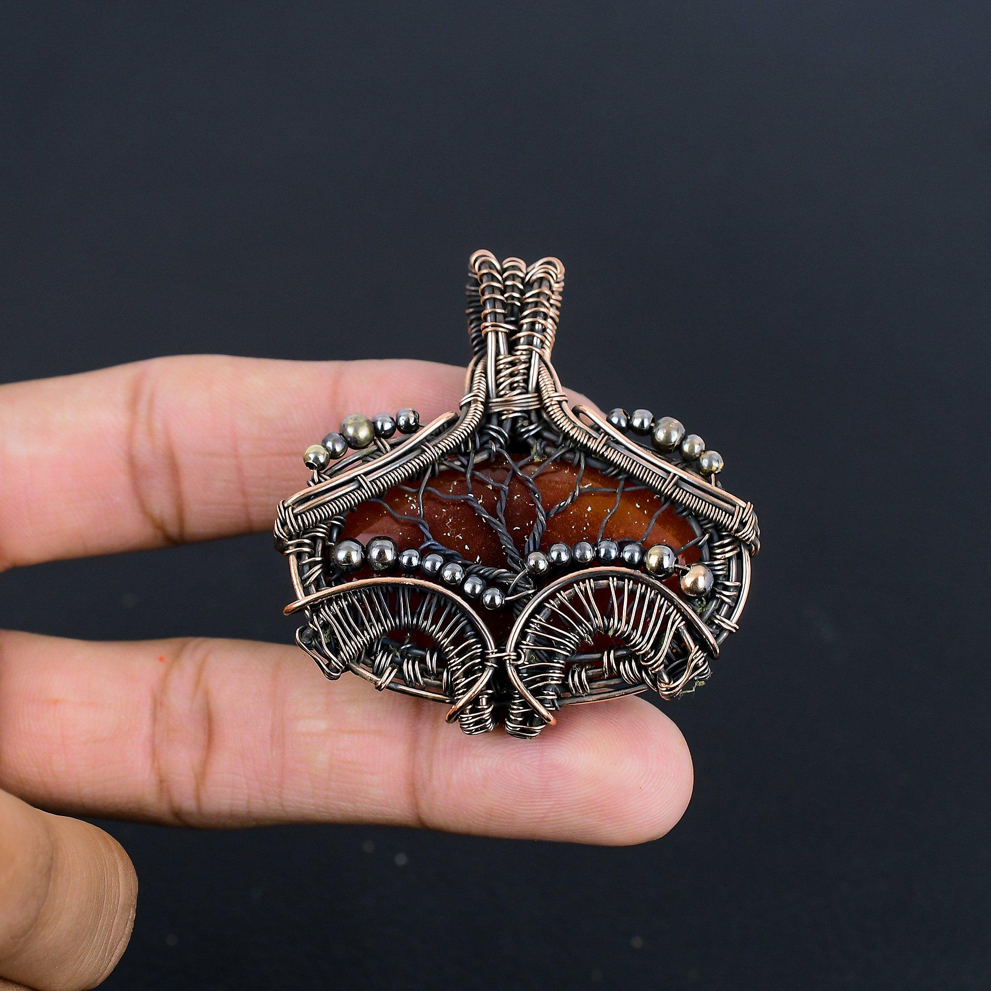 

Кулон из медной проволоки 999 с солнечным камнем, Ювелирное изделие с кулоном из драгоценного камня ручной работы, Подарки для жены Новый кулон 2.55 Inches