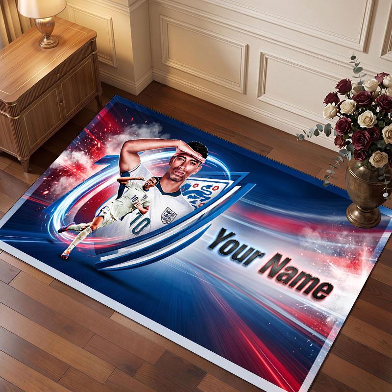 Jude Bellingham Custom Crystal Velvet Rug, Personalized Name Text Print, Football Logo Soft Non‑Slip Floor Mat Home Decor Gift