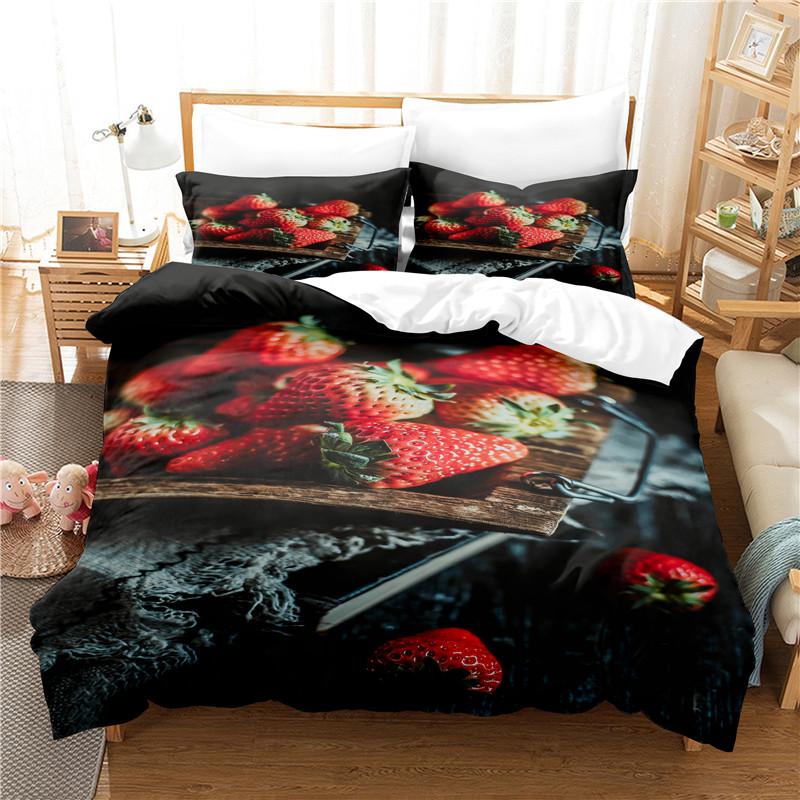 

3D Strawberry Bedding Set Queen Size Duvet Cover Digital Printing Fashion Design Soft Bed Linen for Sweet Dreams EU single(135x200cm)