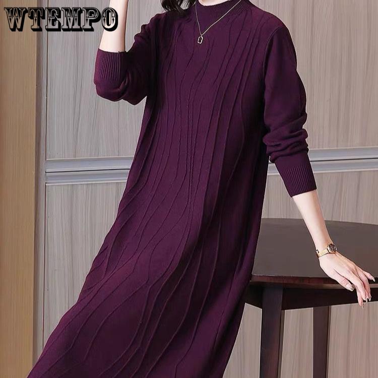 Retro Artistic Knitted Dress Women's Inner Sweater Dress Long Knitwear Autumn and Winter Long Pullover Casual Pullover