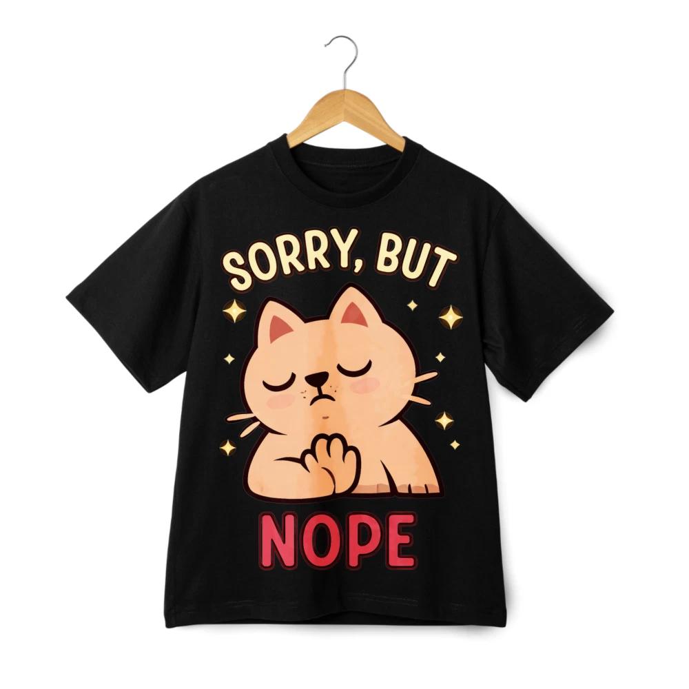 Sorry But Nope Cat Print T-Shirt, Funny Sassy Casual Tee 2XL