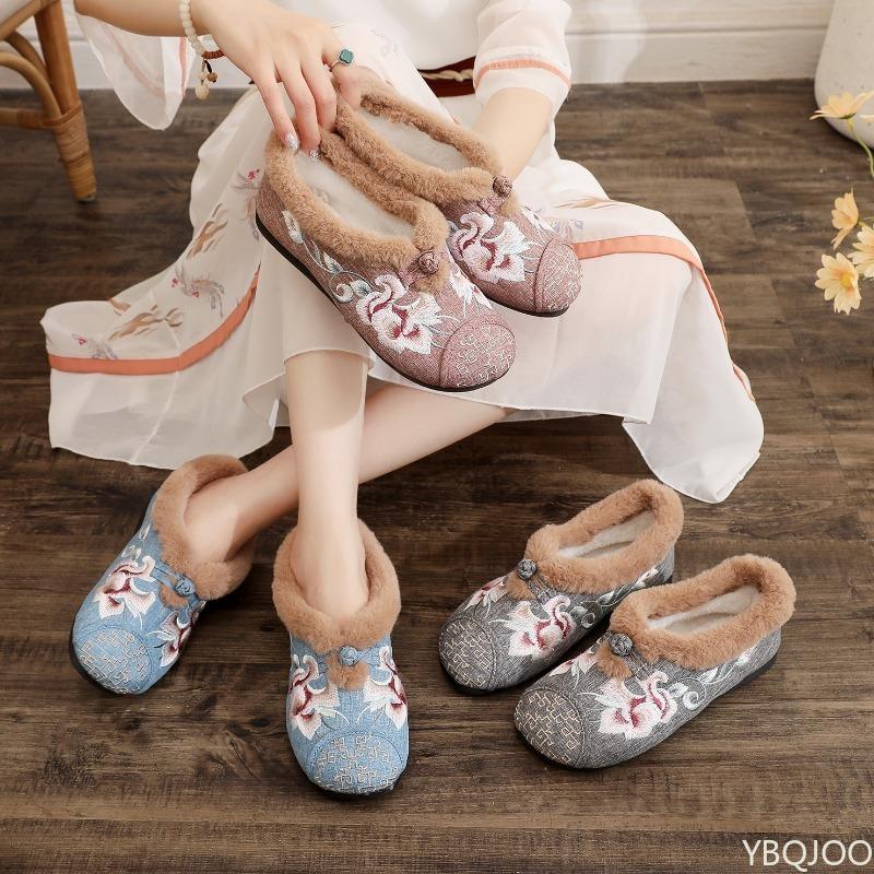 Fashion Winter Fashion Round Toe Embroidered Cloth Shoes for Autumn Winter Simple Comfortable Daily Casual Women's Shoes