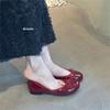 Red Single Shoes Female Cute Round Head Spring Shallow Mouth Simple Bow Flat Beanie Shoes Lazy Little Red Shoes
