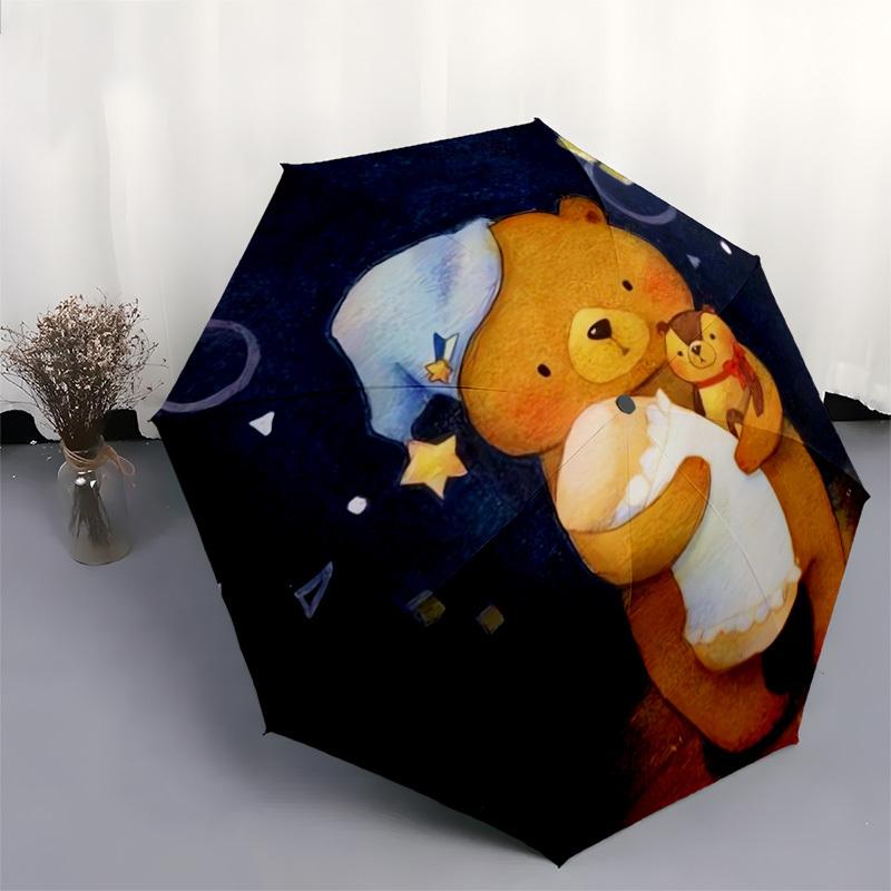 1pc Nighttime Bears Hug Umbrella with Plastic Handle,Suitable for All Seasons Home Travel Outdoor UmbrellaDD291