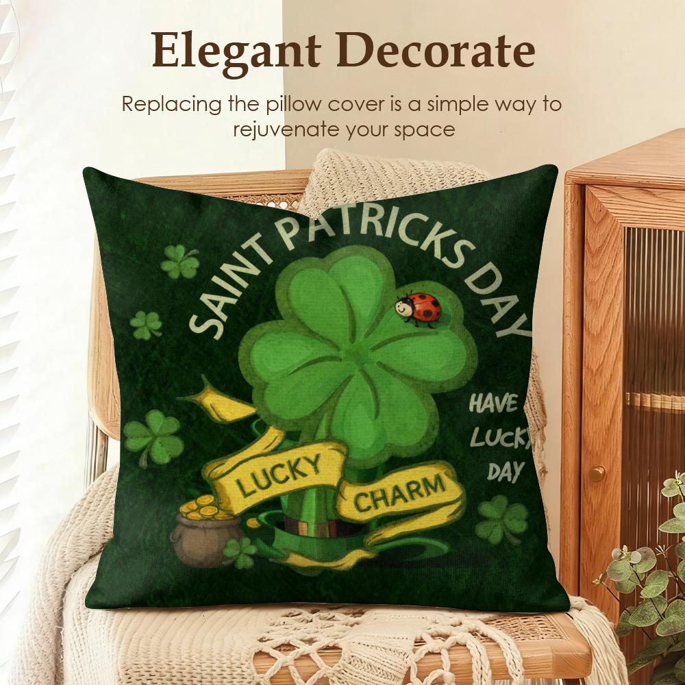 Classic Saint Patrick Day Cushion Cover Cool Natural Linen Cushion Cover DoubleSided Print Breathable Sofa Home Decor