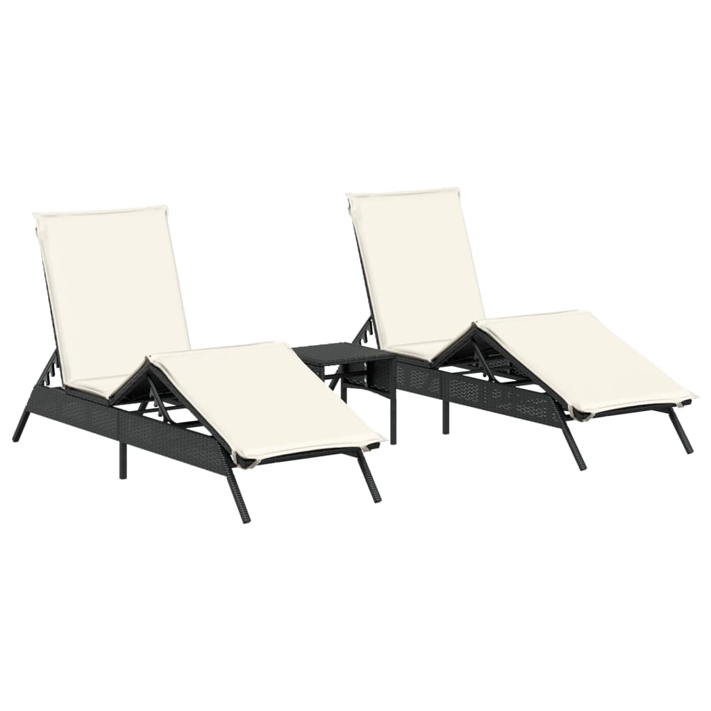 2 Piece Sun Lounger Set with Table Black Poly Rattan