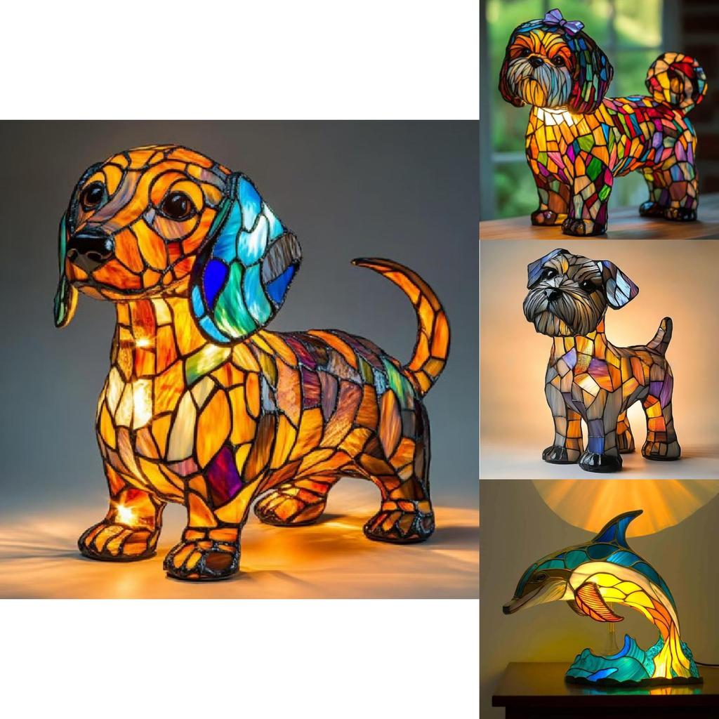 Creative Panda Dolphin Lion Leopard Dog Animal Resin Led Night Light Ornament For Home Decor
