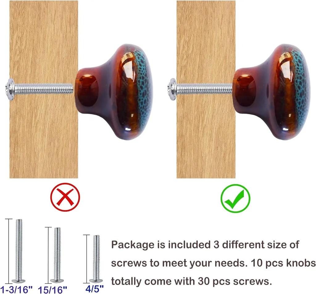 Vintage Blue Cabinet Knobs Glazed Ceramic Round Knobs for Dresser Drawer, Antique Drawer Pull for Home Decor Door Handles