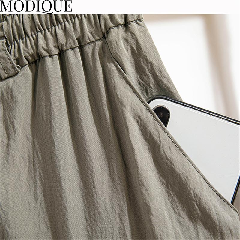 MODIQUE Vår Sommer Plus Size Ny Dame Løst Lang Lin Rett Bukser Joggebukser Dame Casual Basics Ankellange bukser med vidde ben