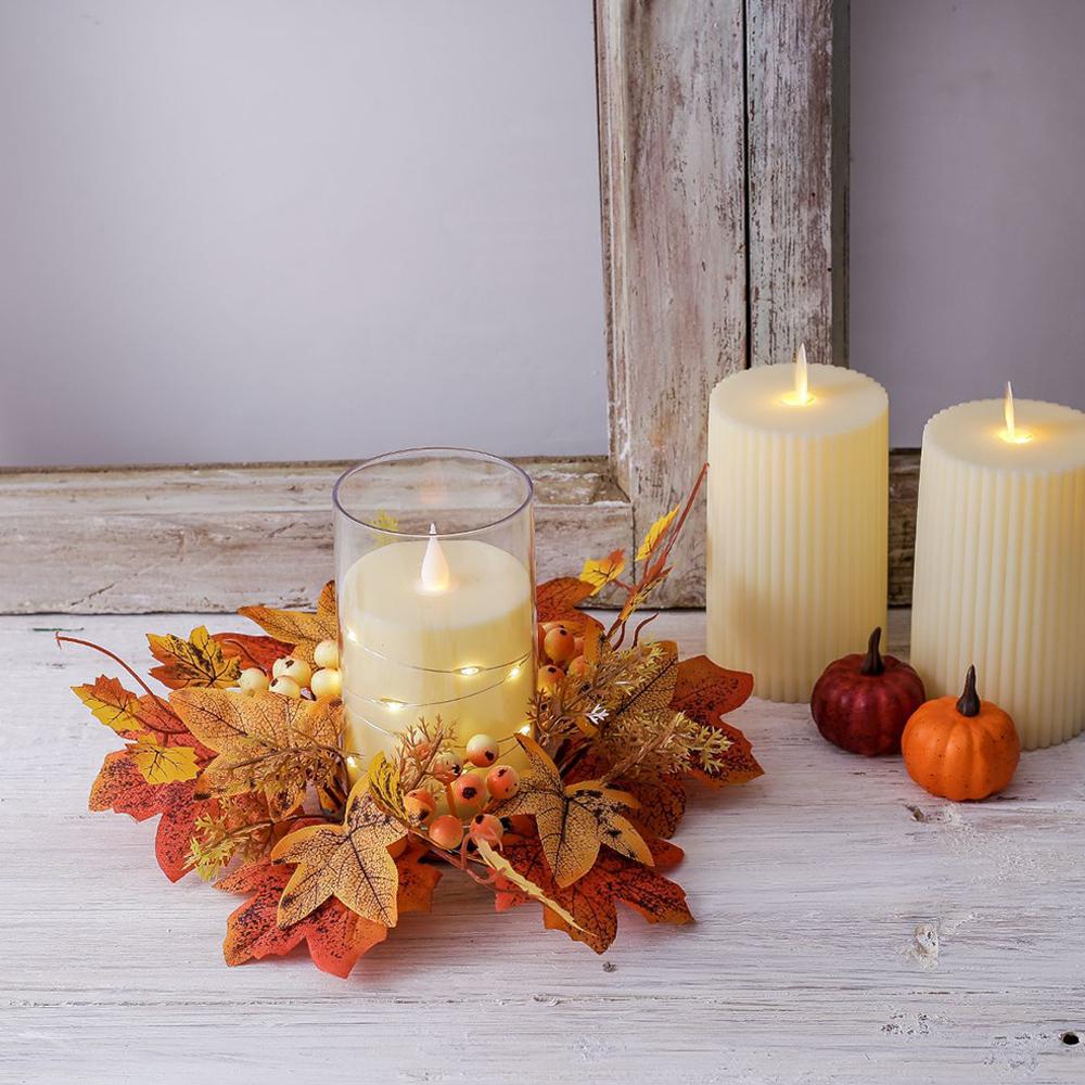 1PC Simulated Maple Leaf Candlestick Holder Fashion New Table Decoration Halloween Candle Wreath Autumn Harvest Decorative