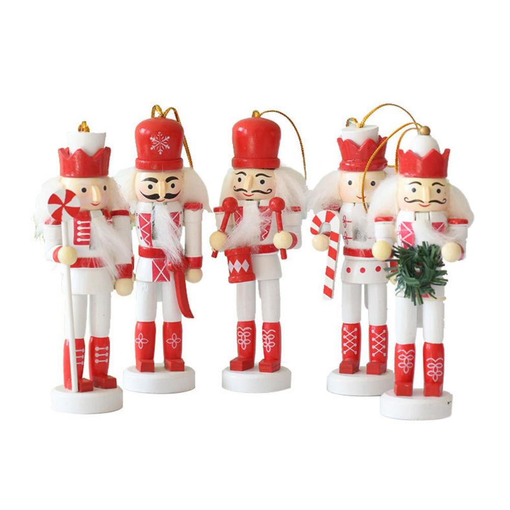 5pcs Wooden Nutcracker Ornament 13cm Soldier Figure Christmas Tree Pendant Desktop Decoration  Xmas Decor Statues Gifts