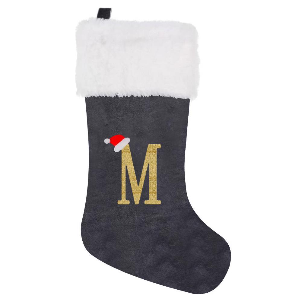 2026 Christmas Decorations: Grey Velvet Embroidery Letter Stocking Gift Bag