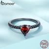 BAMOER 925 Sterling Silver Punk Black Gold Red Heart Crystal CZ Rings For Women Halloween Girl Special Jewelry Gifts