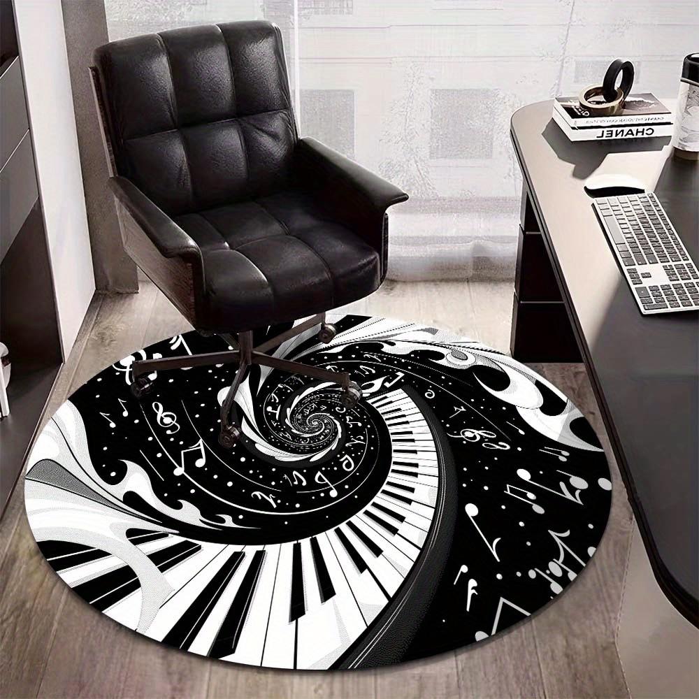 Piano Key & Music Note Round Rug – Non-Slip Polyester Chair Mat for Office Floor Protection – Stylish Home Decor