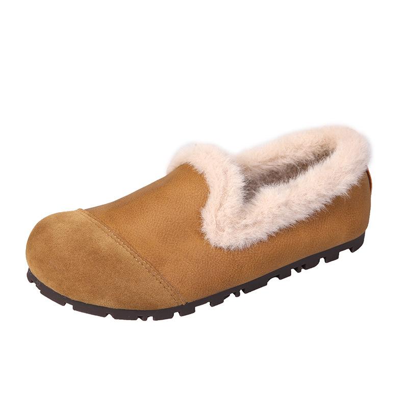 Rubber soft-soled mother shoes women's winter retro fluffy shoes piled comfortable one-pedal lazy shoes