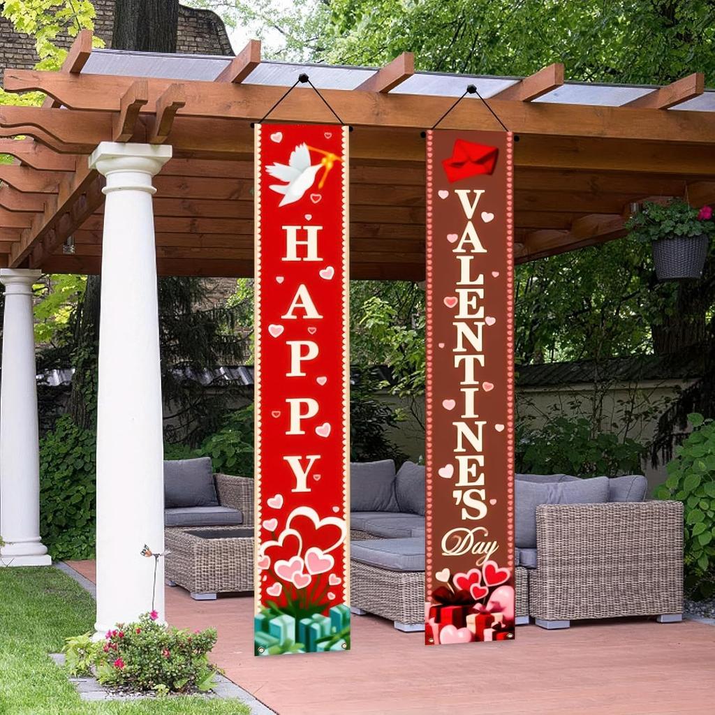 2pcs Door Couplet Banner New Year & Valentine's Day No Power Needed Porch Decoration