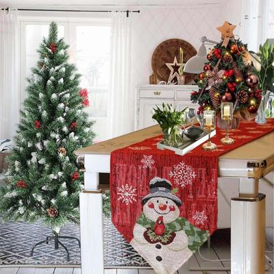 Pattered Contrast Color Christmas Table Runner Red Tree Xmas Desktop Decoration Snowman Elk Linen Table Cover Home Decoration