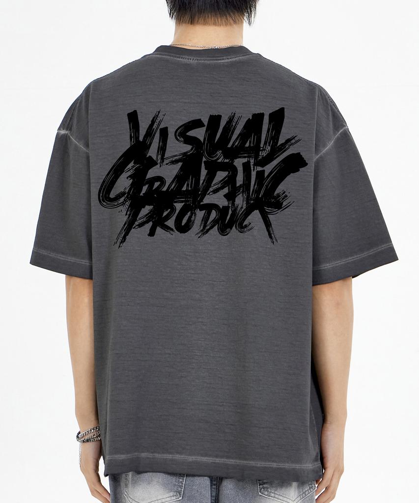 BY.L Paint Graffiti Logo Pigment Short Sleeve T-Shirt Charcoal