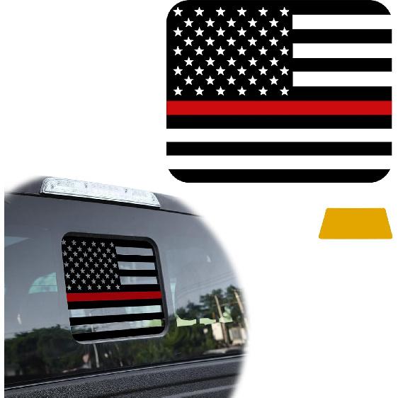Back Sliding Window n US Flag Vinyl Decal, Auto Styling Compatible with Ford F150 F250 F350 2015  , Rear Middle Window n Flag Decal (Black Line)