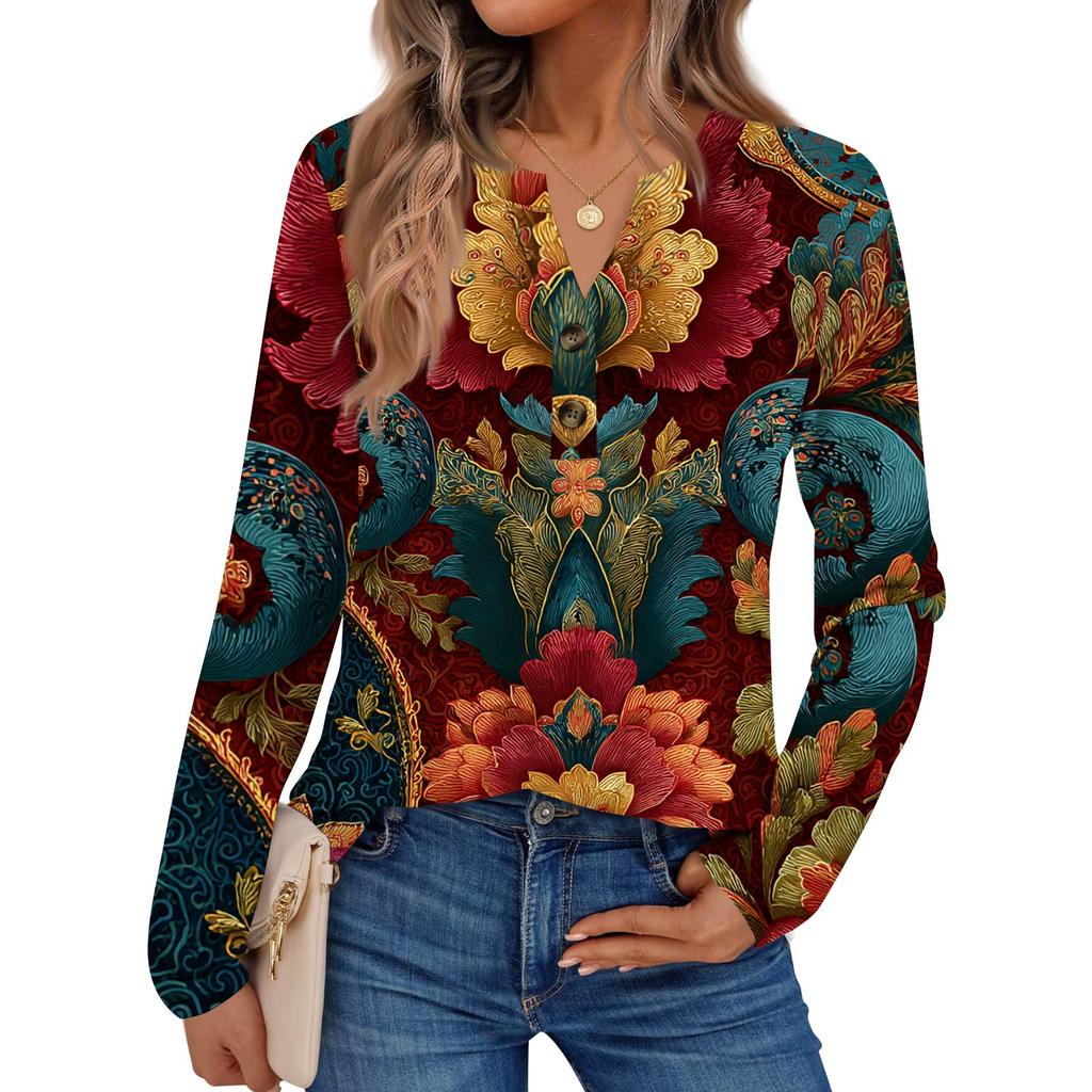 Women's Print Long Sleeve Shirts Elegant Casual Tops Trendy Shirts Tops