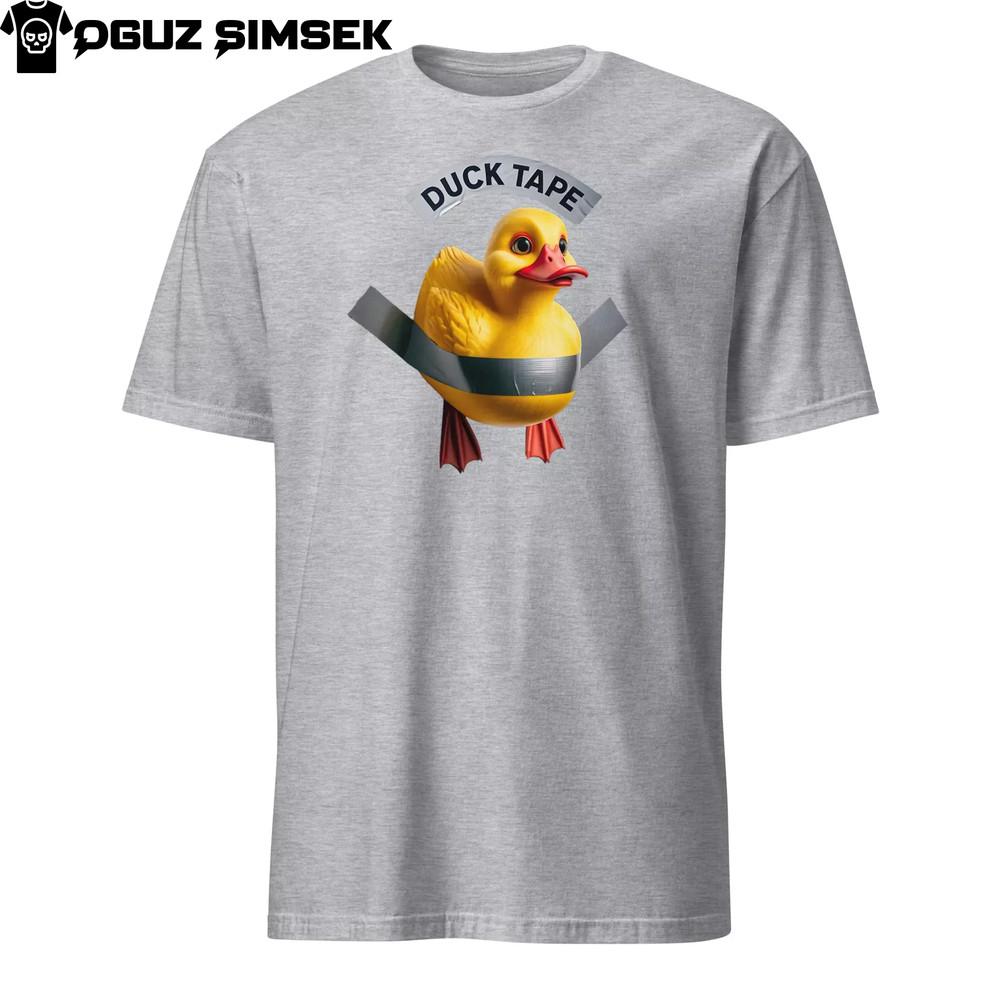 

Funny Yellow Rubber Duck Glued with Duct Tape - Humorous Graphic T-Shirt Tee L