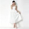 Summer White Sleeveless Spaghetti Strap Dress Women Vintage Button Down Ruffle A-Line Midi Dress Elegant Casual Beach Dress