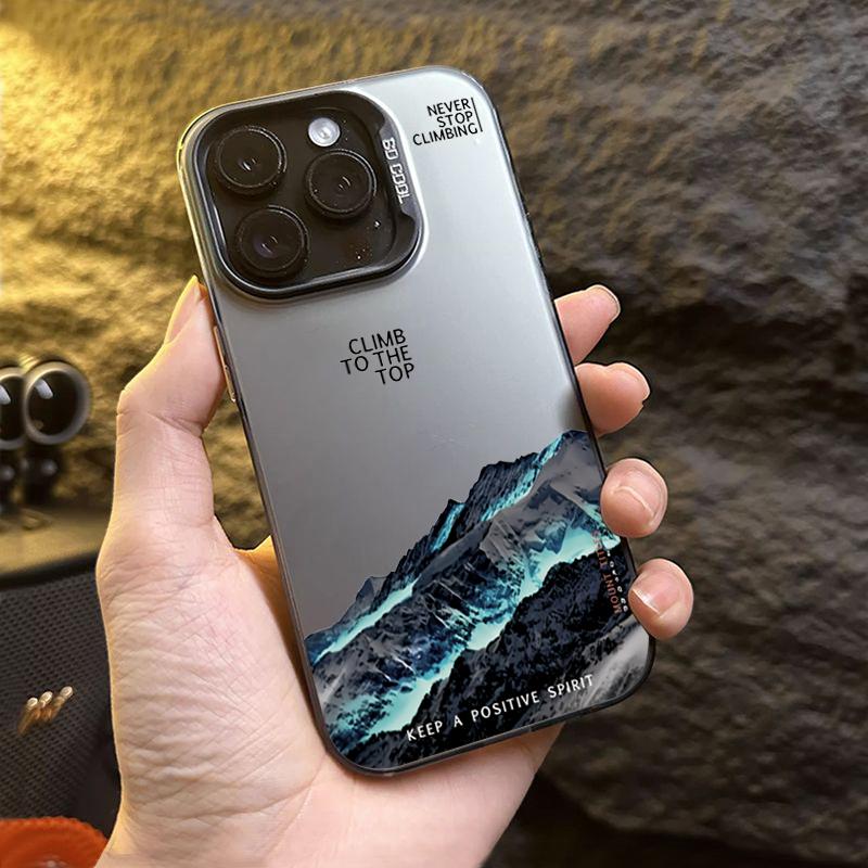Snow Mountain Landscape Sunset Electroplate Silver Phone Case For iPhone 16 11 12 13 14 15 Pro Max 7 8 Plus X XS XR Back Cover