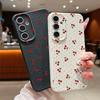 Litte Cherry Pattern Leather Texture Plain Color Shell for Samsung S25 Ultra S24 Fe S23 S22 A56 A16 A15 A55 Soft Silicone Shockproof Matte Case
