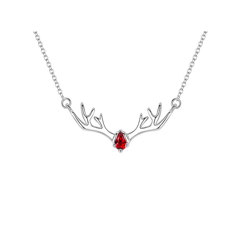 Christmas Reindeer Pendant Necklace, Versatile Antler Design, S925 Silver Fashion Clavicle Chain