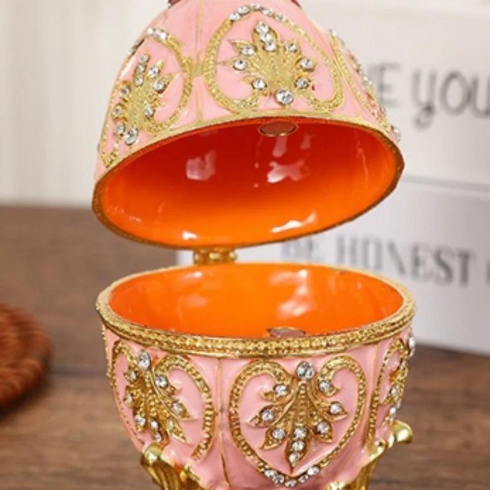 European Style Easter Egg Ornament Zinc Alloy Retro Egg Shape Jewelry Storage Box Tall Feet Jewelry Organizer Birthday Gifts