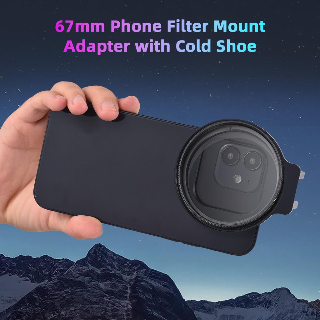 67mm Phone Filter Mount Threaded Lens Filter Clip Full Metal with Cold Shoe Mount Replacement for iPhone 15 14 13 12
