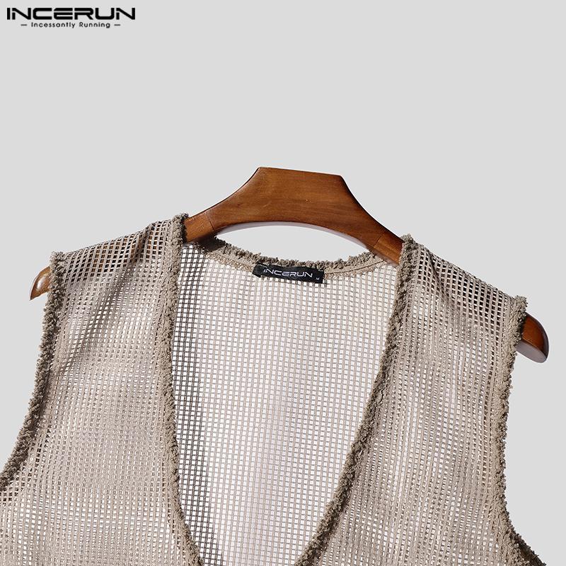 INCERUN Herren Tief V-Ausschnitt Ärmellos Durchsichtig Hohl Netz Tanktops