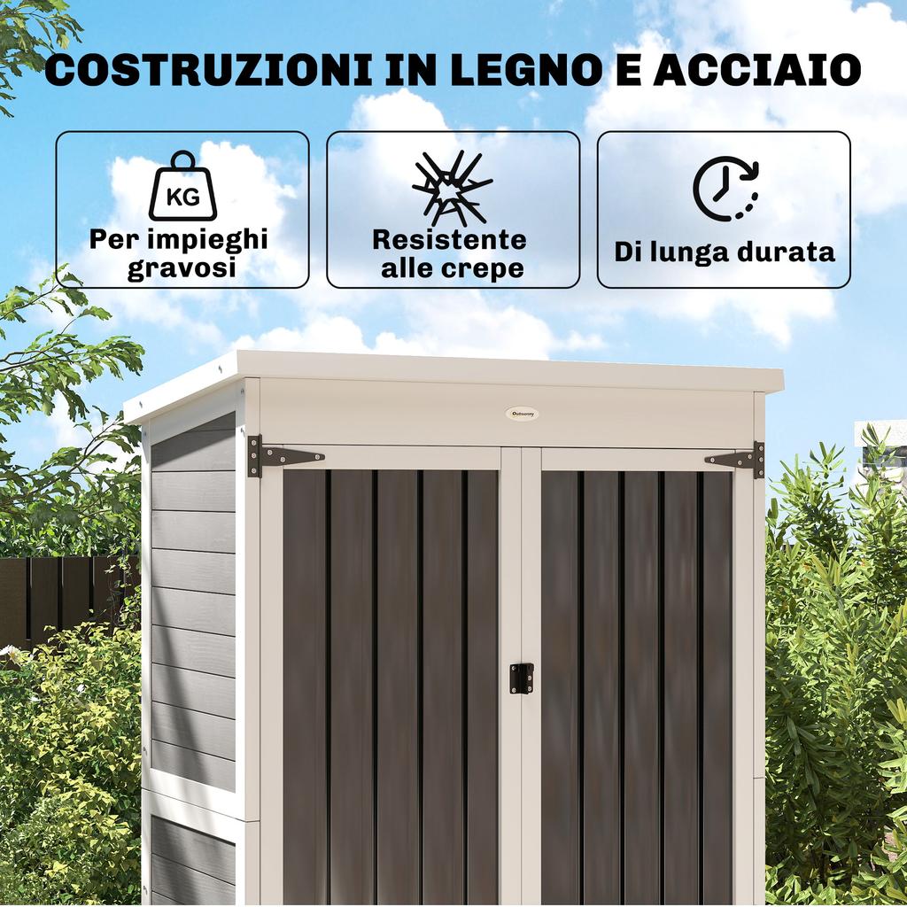 Raised Garden House with 3 Removable Shelves, in Wood and Steel, 94x43x166 cm, Multicolor