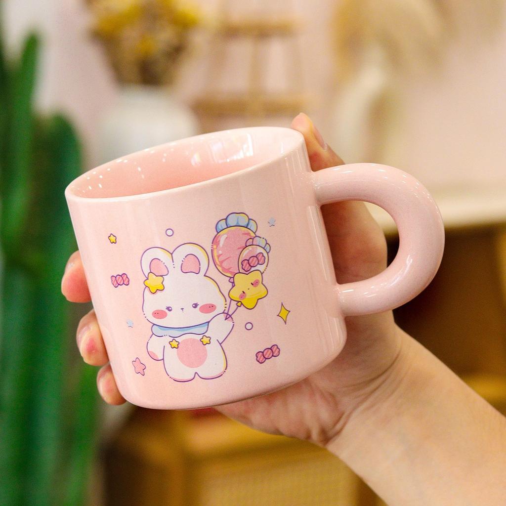 Creative Cute Rabbit Water Cup Set Small Gift Ceramic Mug Cover Spoon With Hand Gift Practical Cup With Gift Box