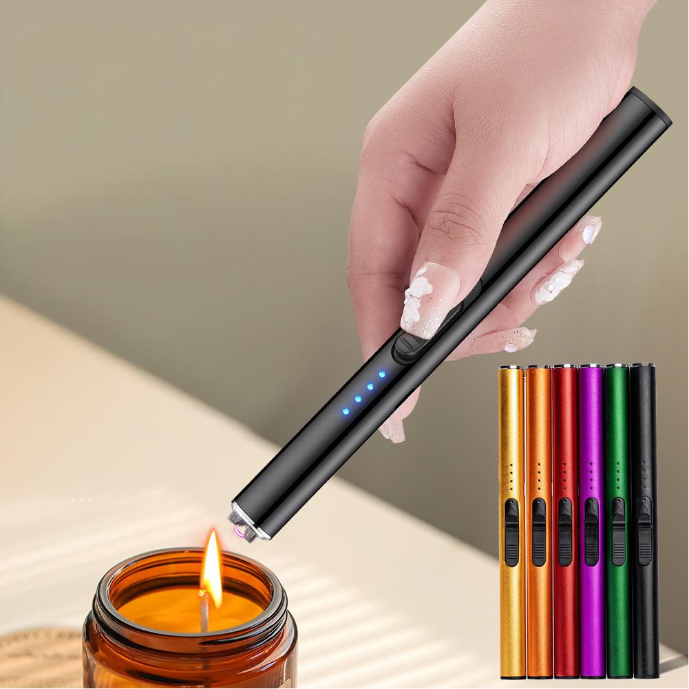 1Pc USB Electric Rechargeable Long Kitchen Lighter for Stovetop Windproof LED Plasma Arc Flameless Candle Unusual Lighter Gift