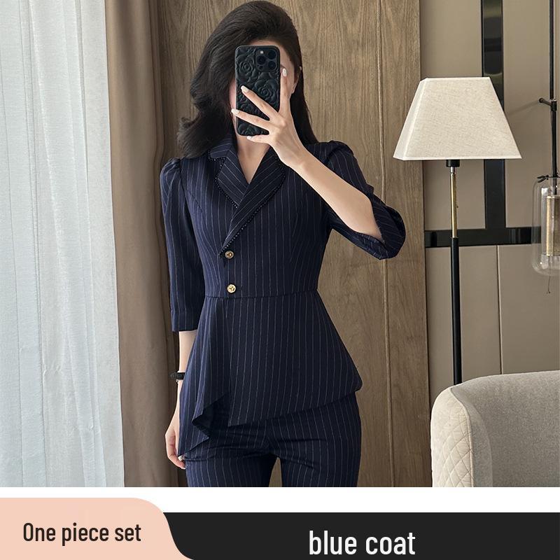 

Деловой формальный наряд темно-синего цвета с рукавом семь восьмых для специалистов по приему и продажам XXL