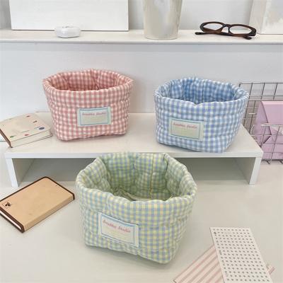 Fresh Lattice Cosmetic Sundry Storage Basket Desktop Organizer Storage Home Decor Storage Basket