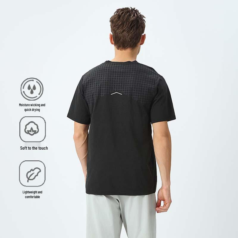 Di Family Men's Round Neck Quick-Dry Anti-Wrinkle T-Shirt - Black, Breathable, Solid Color, Short Sleeve, Tech-Enhanced
