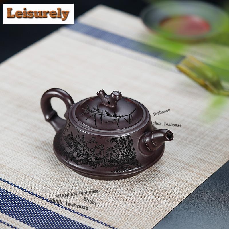 181ml Exquisite Yixing Purple Clay Teapots Hand-carved plinth Scoop Pot Raw Ore Purple Mud Kettle Zisha Teaset Drinkware Gift