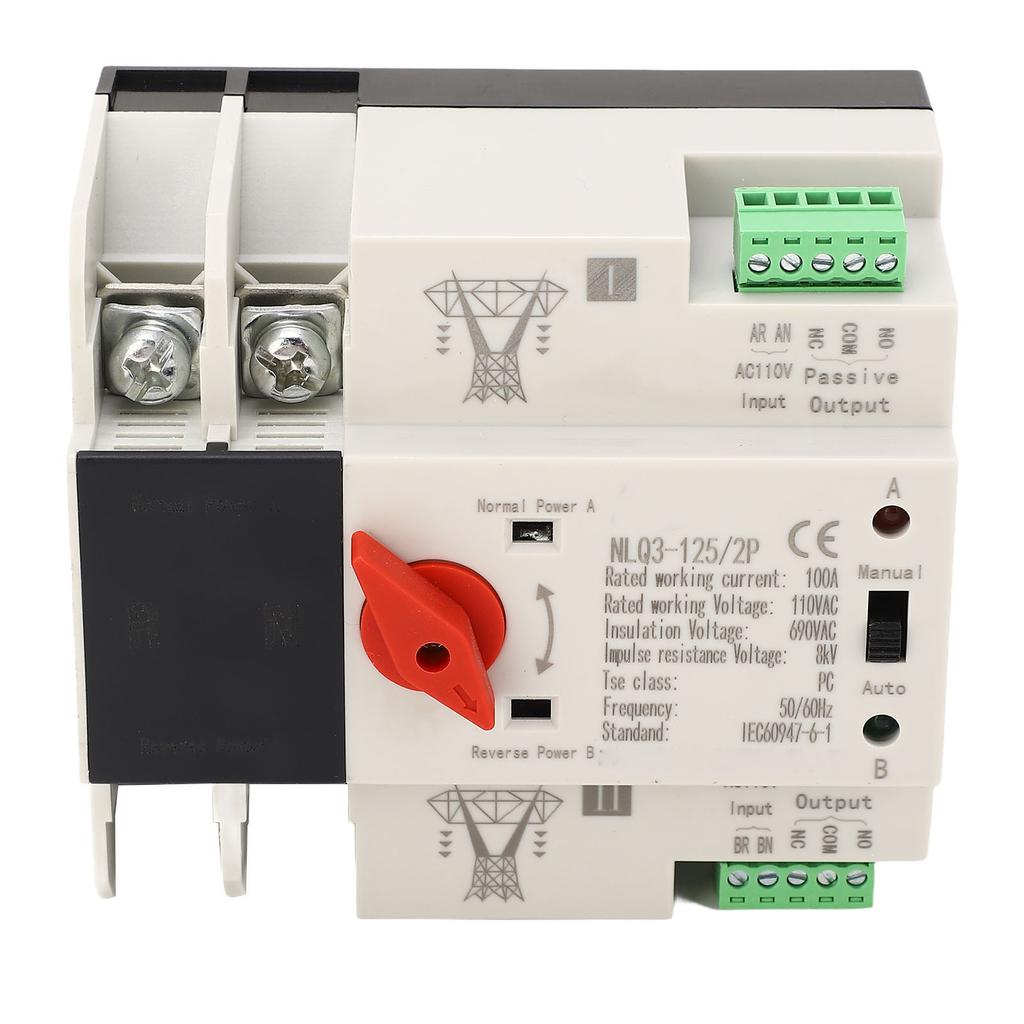 AC110V 100A Dual Power Automatic Transfer Switch 35mm Rail Mounting 2P ATS Generator Transfer Change