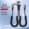 66W Retractable Elbow Splitter Data Cable for Apple, Huawei, Type-C, Fast Car Charging