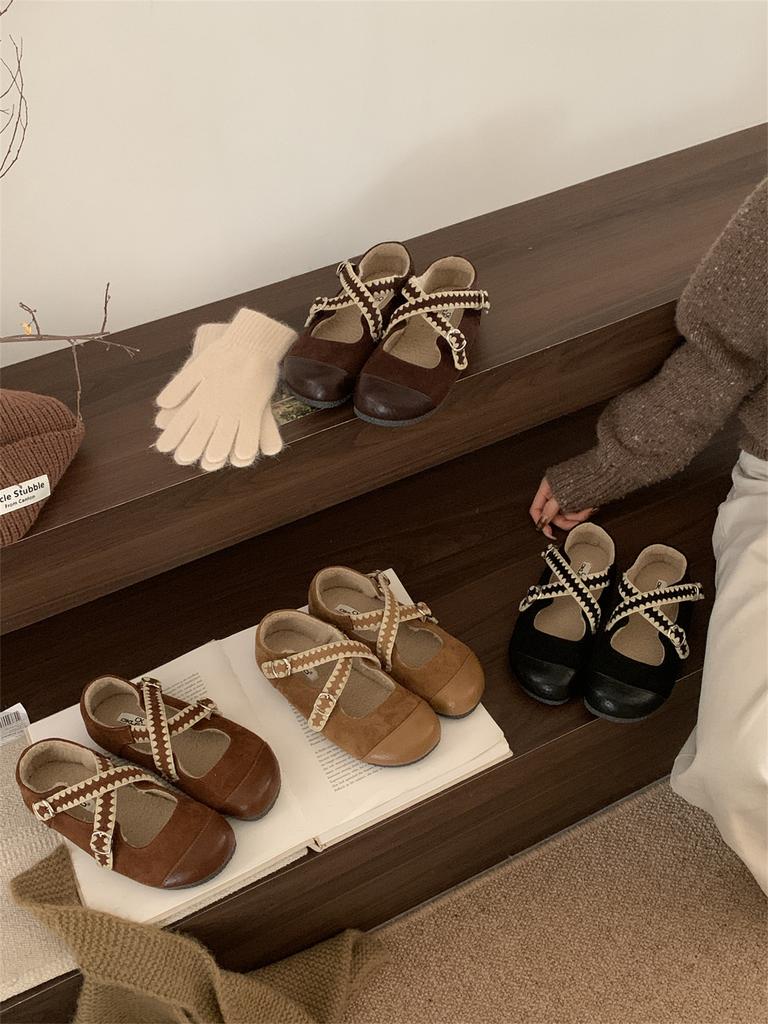 Fleece Single Shoes Female Autumn and Winter New French Temperament Fairy Ballet Gentle Evening Suede Flat Mary Jane Shoes