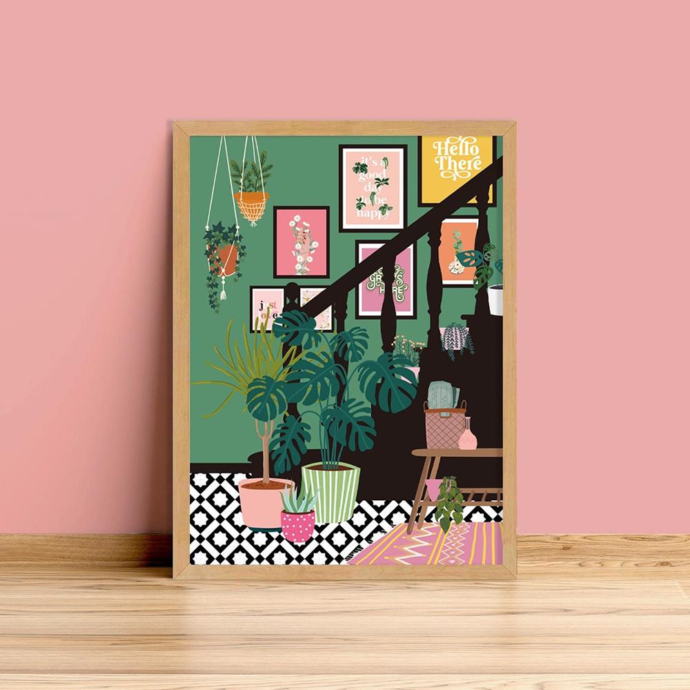 Tropické rostliny Loo Koupelnové rostliny Severský plakát Dekorace se zelenými listy