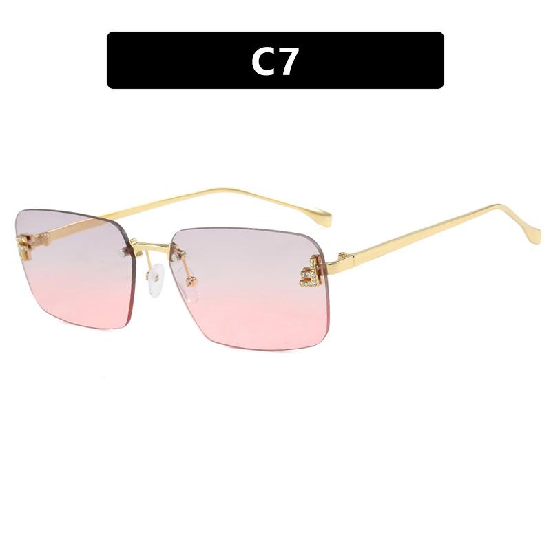 Letter F Diamond-encrusted Frameless Trimmed Sunglasses Women's European and American Sunglasses Fashion Retro Metal Sunglasses