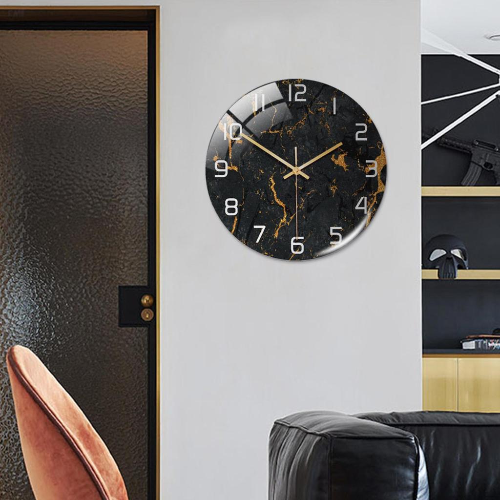 Clock Non Ticking, Marble Texture Round Frameless Wall Clocks Decorative for Home kitchen Room