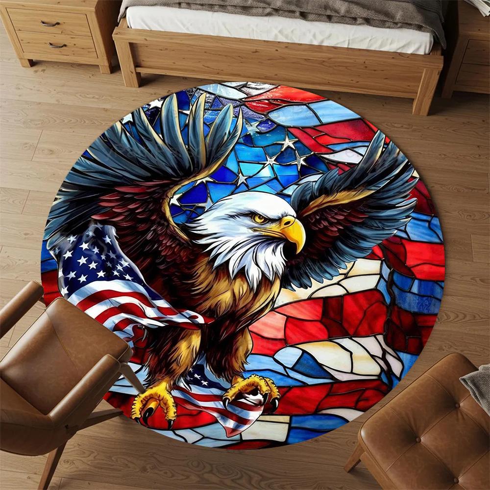 1pc Eagle Flag Round Chair Mat Office Area Rug - Non-Slip, Floor Mat for Office, Bedroom, Ideal Home Decor Gift C0112062