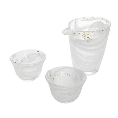 WORLD CREATE Aika Foil Ink Marbling Sake Set White Glass Pitcher 2-Cup Gift Japanese Traditional