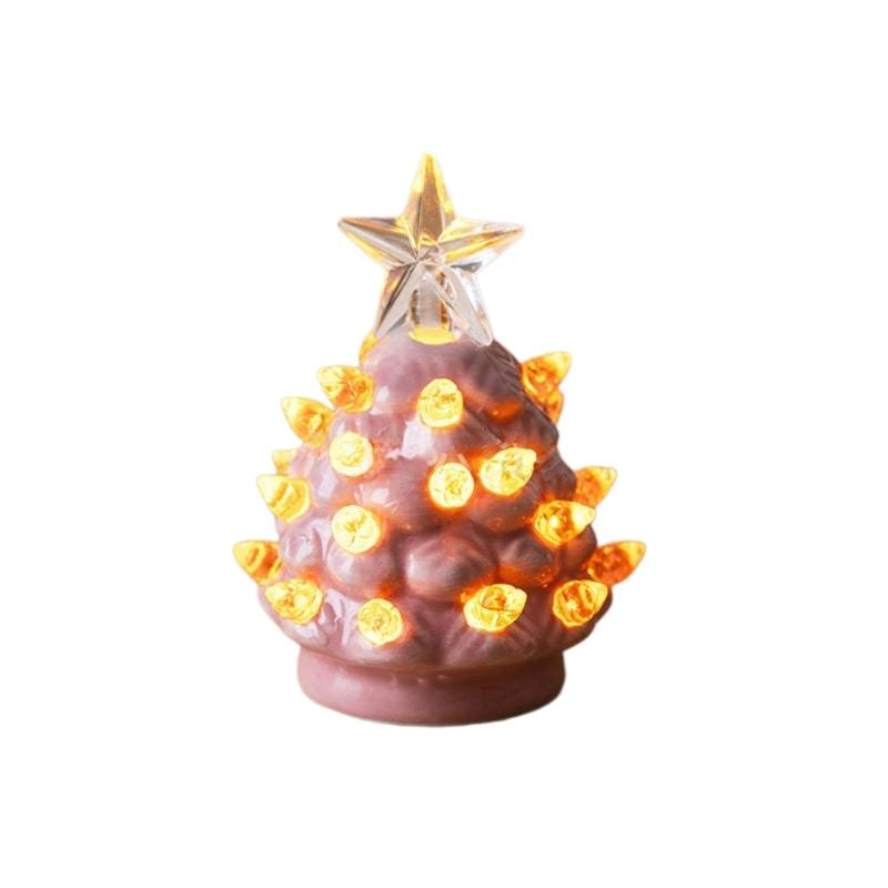 Resin Mini Christmas Tree Ornament with LED Light for Holiday Decors, Tabletop and Shelf Accent for Seasonal Home Styling